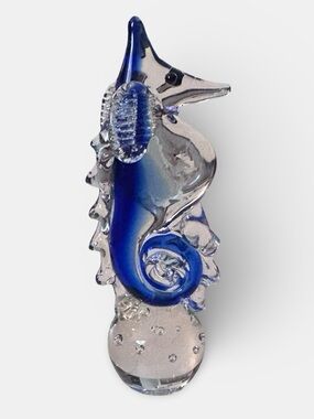 Vintage Blue and Clear Glass Seahorse Figurine
